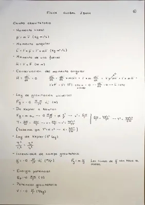 Formulario Física 2 Bachillerato PDF: Campo Gravitatorio y Eléctrico, Ley de Coulomb, Física Cuántica y Relativista