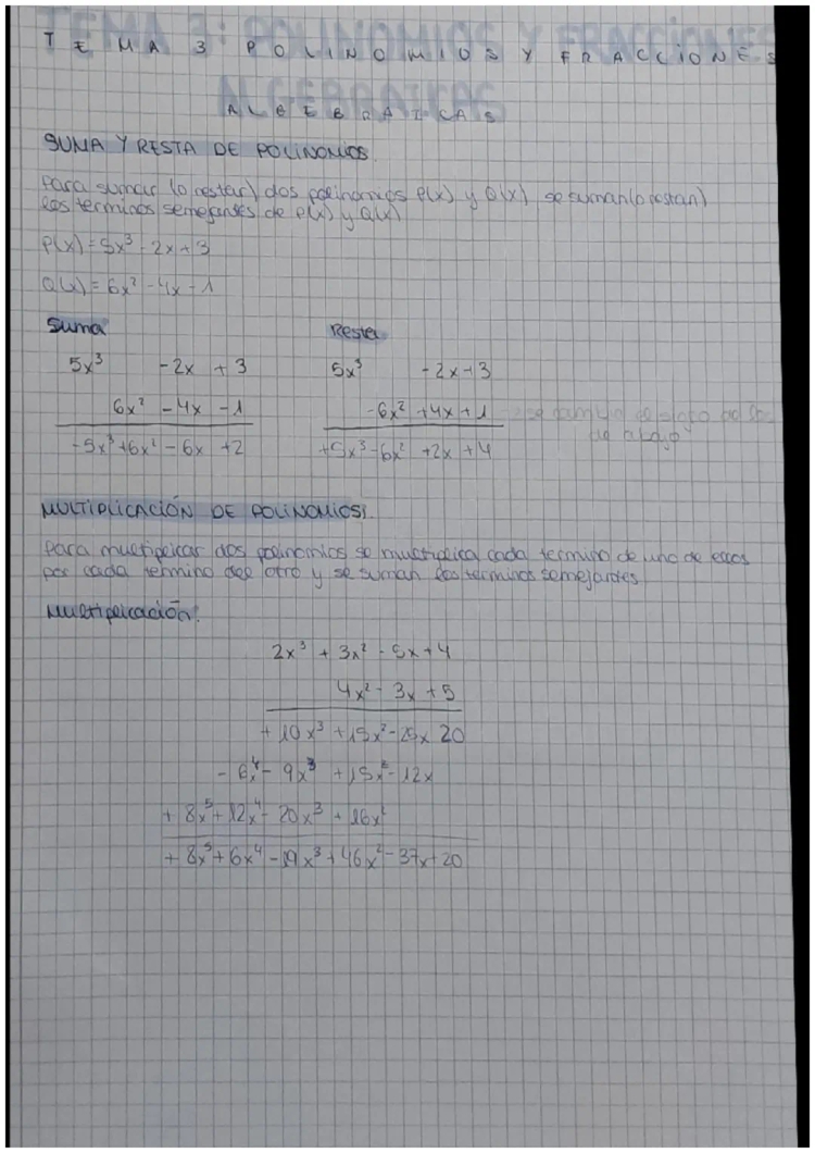 Operaciones con polinomios: teoría y ejercicios