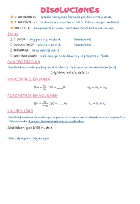 Problemas y Ejercicios de Disoluciones 3 ESO: Concentración, Porcentaje Masa-Volumen y Solubilidad PDF