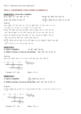 Ejercicios resueltos de polinomios y fracciones algebraicas