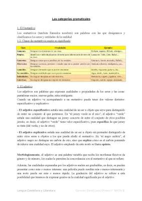 Apuntes Categorías gramaticales - Literatura 1º BACHILLERATO