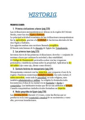 Mesopotamia y Egipto: Resumen para 1º ESO - Civilizaciones, Calendarios y Código Hammurabi