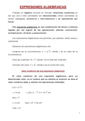 Ejercicios Resueltos de Expresiones Algebraicas para 1º, 2º y 3º ESO - PDF Gratis