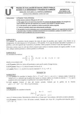 Pruebas de Acceso a la Universidad en Andalucía 2022: Matemáticas Aplicadas