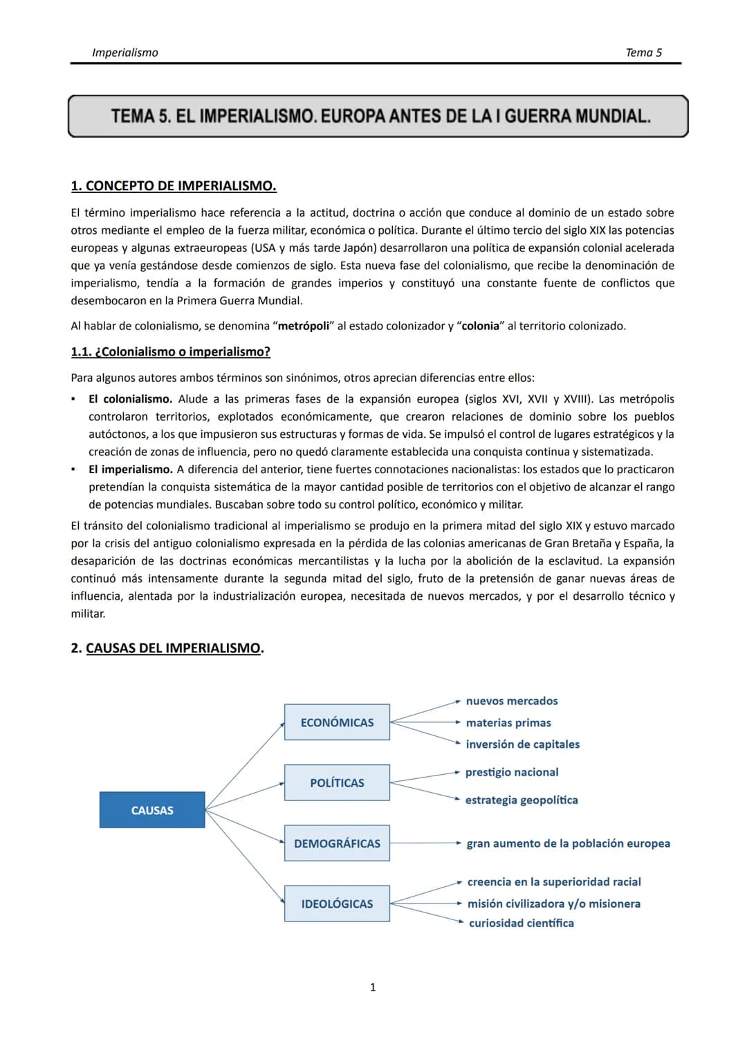 Imperialismo
■
TEMA 5. EL IMPERIALISMO. EUROPA ANTES DE LA I GUERRA MUNDIAL.
1. CONCEPTO DE IMPERIALISMO.
El término imperialismo hace refer
