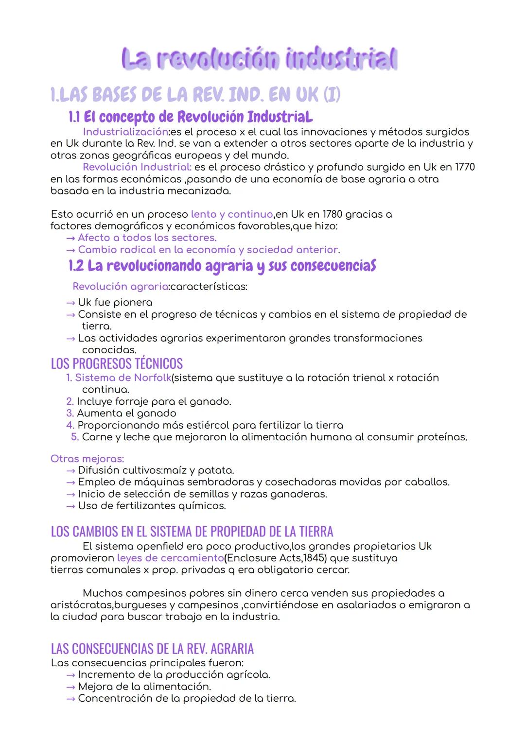 La revolución industrial
1.LAS BASES DE LA REV. IND. EN UK (I)
1.1 El concepto de Revolución Industrial
Industrialización:es el proceso x el