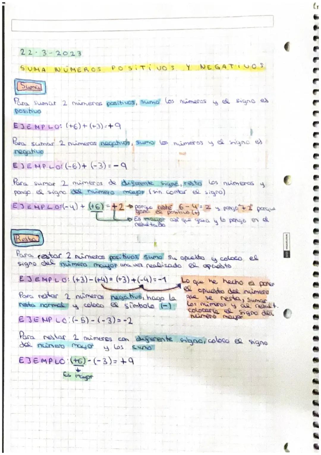 Suma y resta de números positivos y negativos