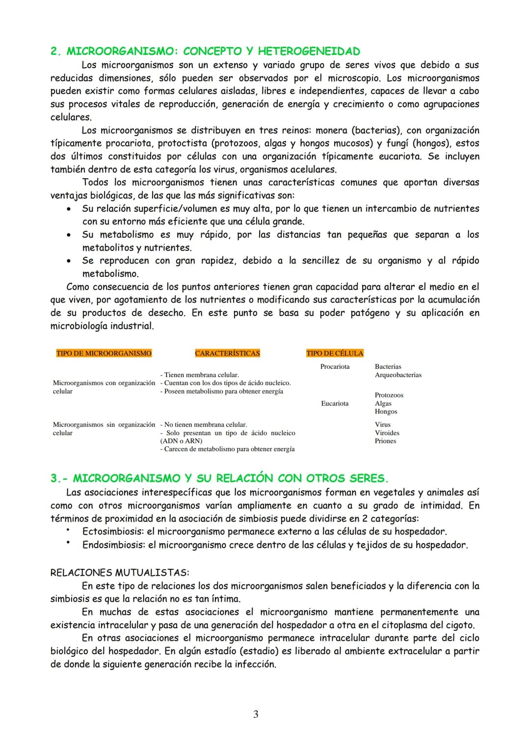 TEMA 3: MICROBIOLOGÍA Y BIOTECNOLOGÍA
EVOLUCIÓN HISTÓRICA DE LA MICROBIOLOGÍA
2. MICROORGANISMO, CONCEPTO Y HETEROGENEIDAD.
MICROORGANISMOS 