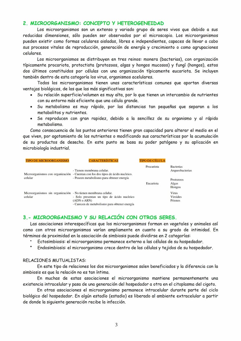 TEMA 3: MICROBIOLOGÍA Y BIOTECNOLOGÍA
EVOLUCIÓN HISTÓRICA DE LA MICROBIOLOGÍA
2. MICROORGANISMO, CONCEPTO Y HETEROGENEIDAD.
MICROORGANISMOS 
