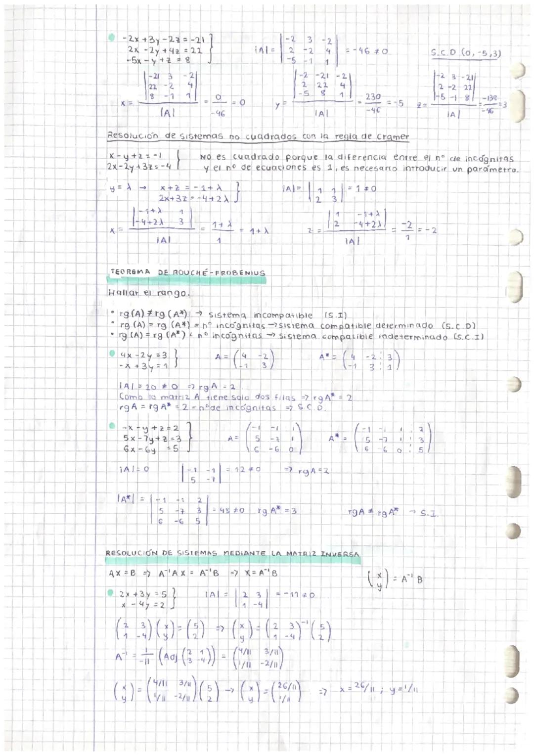 )
)
tema 3: Sistemas de ecuaciones lineales
SISTEMAS DE ECUACIONES LINEALES: MÉTODO DE GAUSS
Sistema compatible determinado (S.c.D) → 1 únic