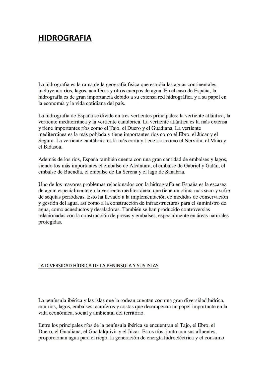 HIDROGRAFIA
La hidrografía es la rama de la geografía física que estudia las aguas continentales,
incluyendo ríos, lagos, acuíferos y otros 