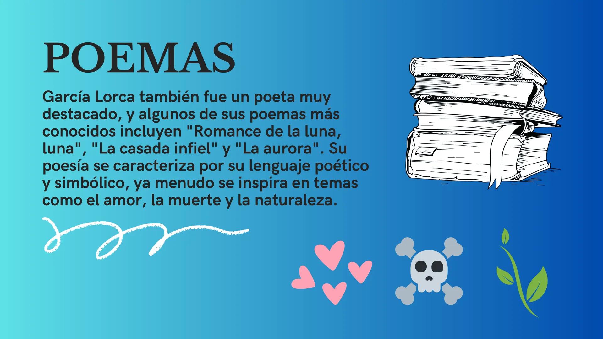 LORCA
Federico García Lorca fue un poeta,
dramaturgo y prosista español nacido el 5 de
junio de 1898 en Fuente Vaqueros, Granada.
Lorca es c