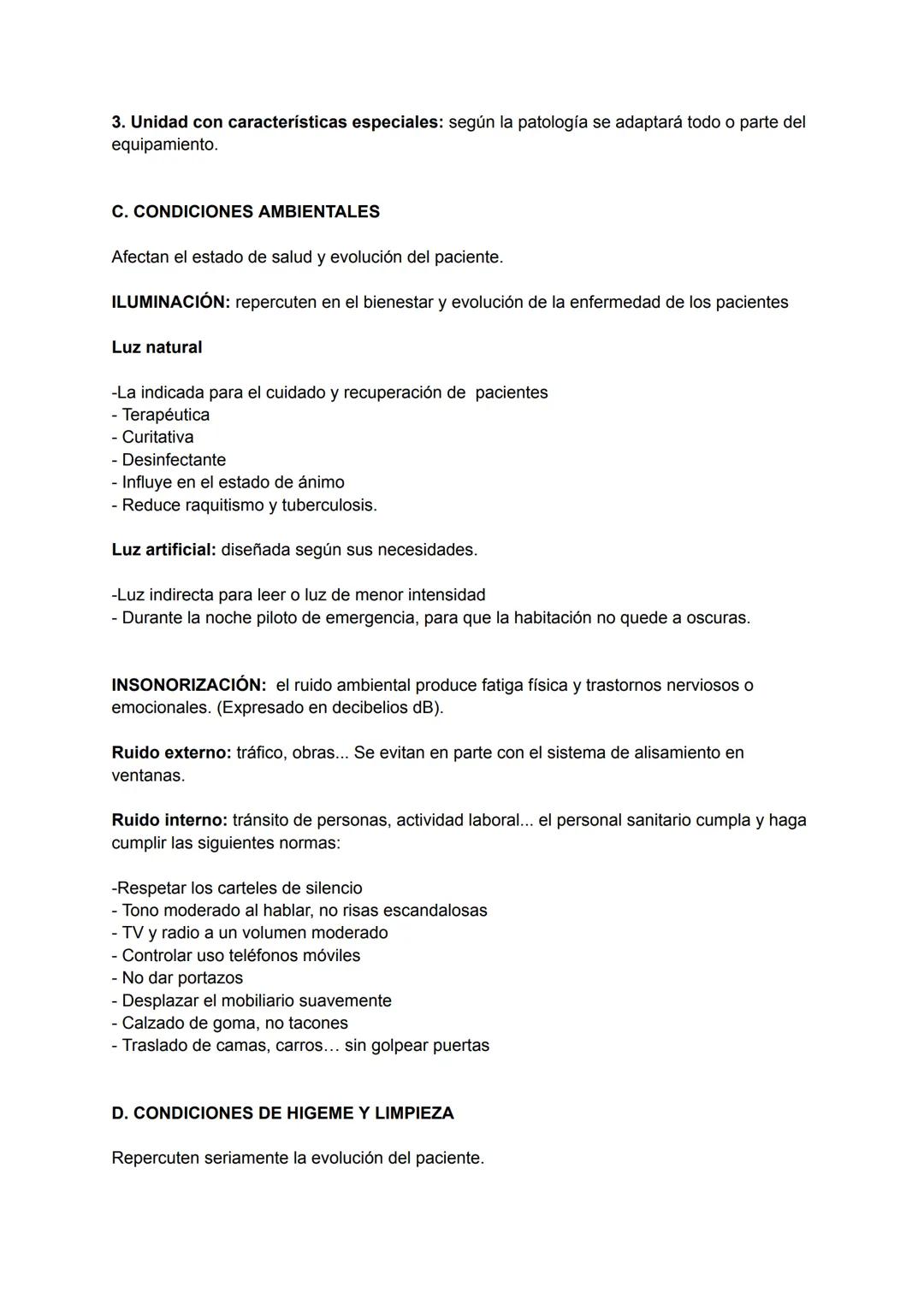 1.UNIDAD DEL PACIENTE: normas generales Conjunto de elementos estructurales y
materiales que cada paciente va a necesitar durante su estadía