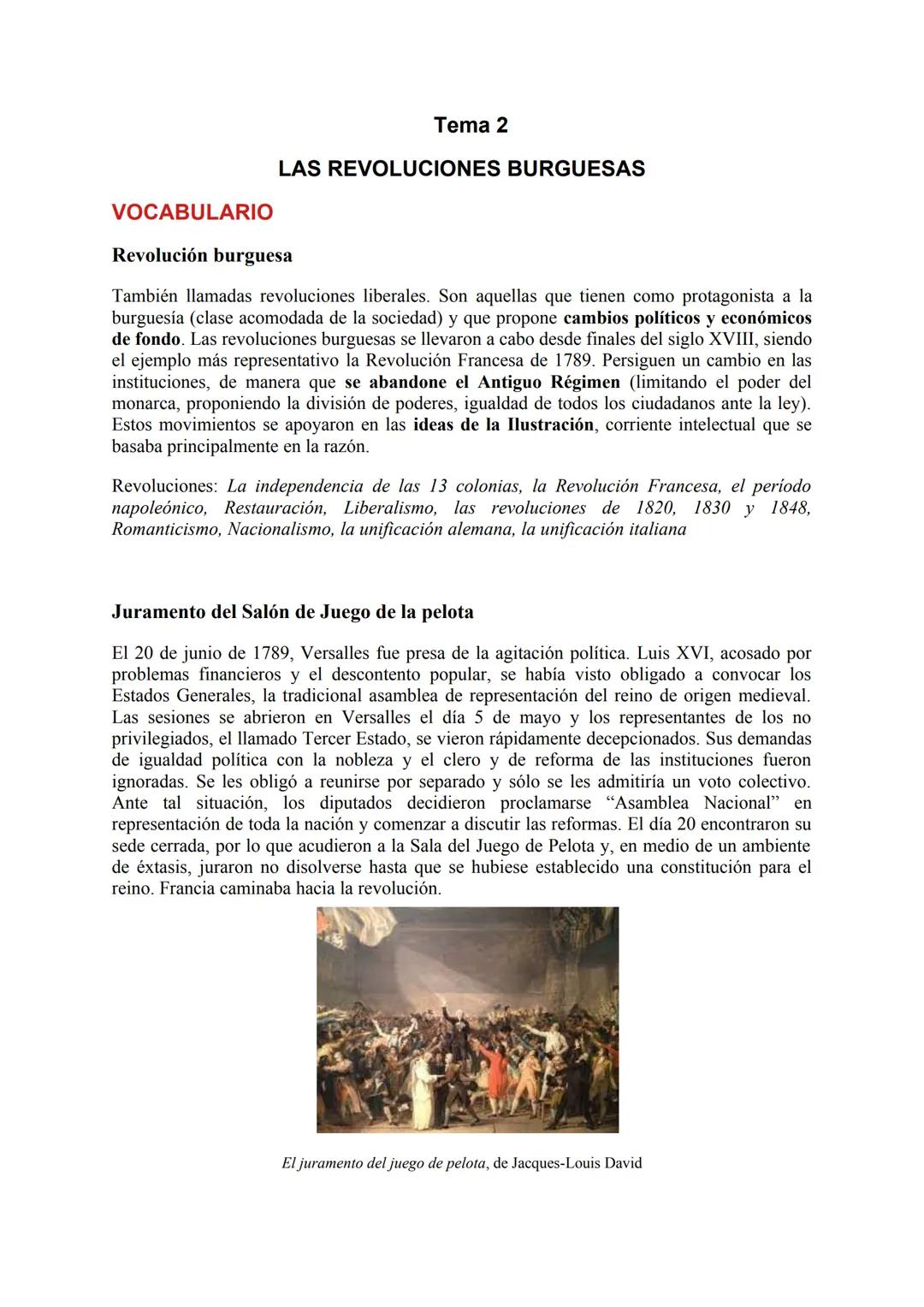 VOCABULARIO
Tema 2
LAS REVOLUCIONES BURGUESAS
Revolución burguesa
También llamadas revoluciones liberales. Son aquellas que tienen como prot