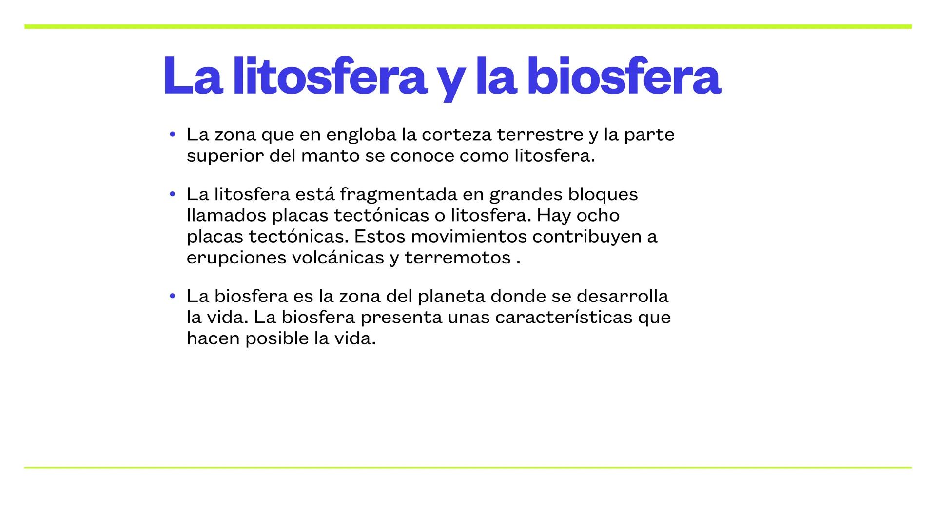 La Tierra Las capas de la tierra
●
●
●
●
●
●
●
Atmósfera: es la capa gaseosa de la tierra.
Hidrosfera: es la capa líquida (de agua) de
la ti