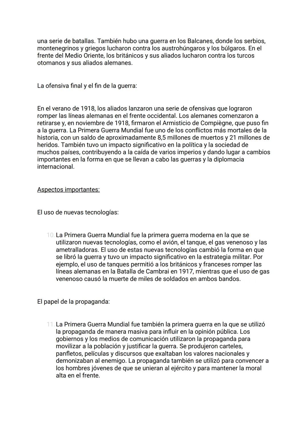Primera Guerra Mundial - Desarrollo
del conflicto
El desarrollo del conflicto de la Primera Guerra Mundial fue muy complejo y abarcó
múltipl