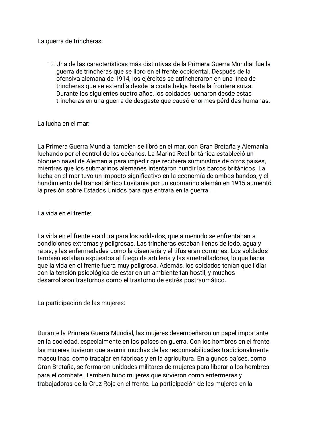 Primera Guerra Mundial - Desarrollo
del conflicto
El desarrollo del conflicto de la Primera Guerra Mundial fue muy complejo y abarcó
múltipl