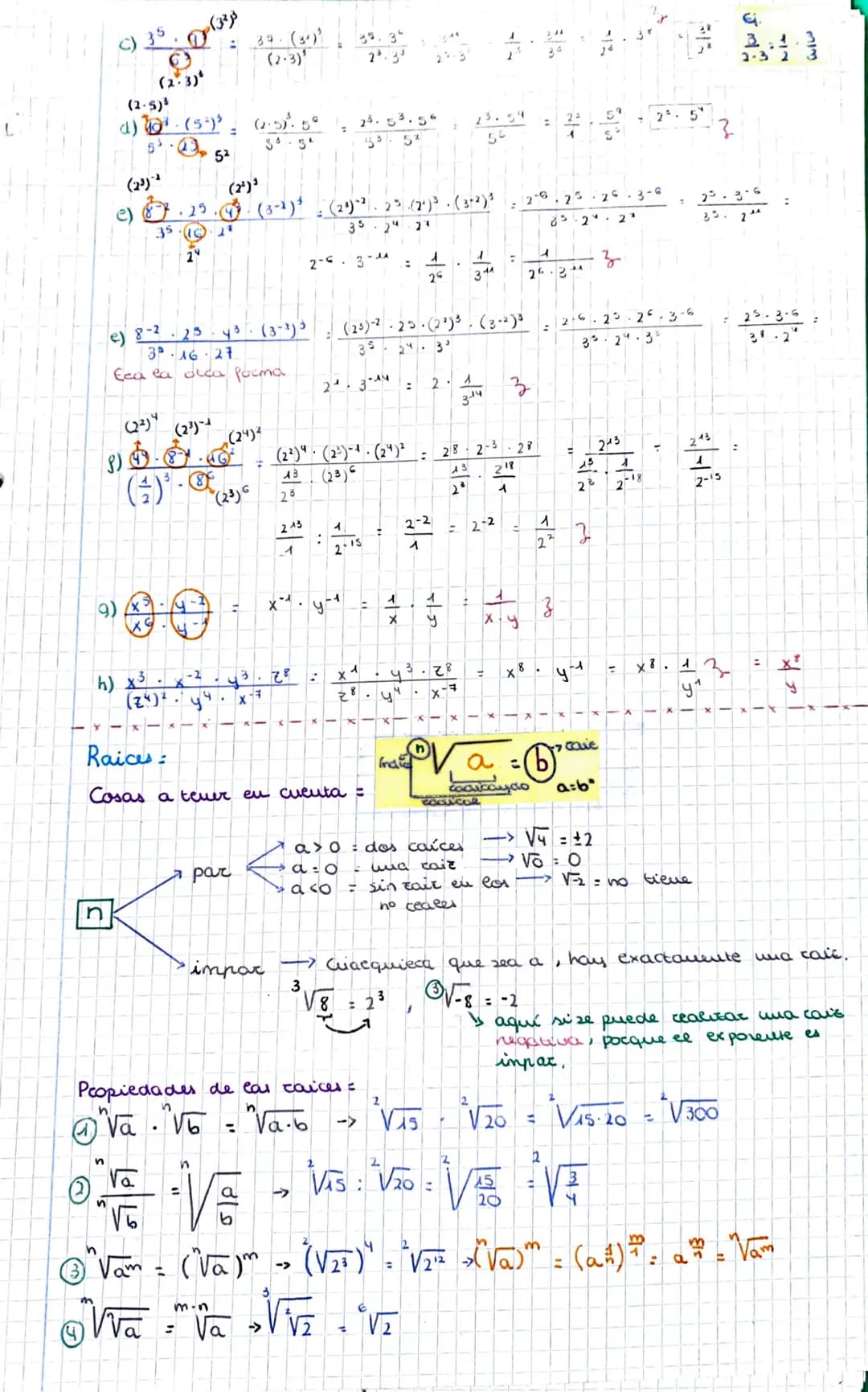 Radicales :
-Recordatorio de potencias:
•Propiedades
@an. am
an
am
3) (a^) m-an-m
3/a
Ⓒa
(a)
7²
(75) ³
4an. b² = (a.b)" -> 6³
Ⓒ(a)*
2
= an-m