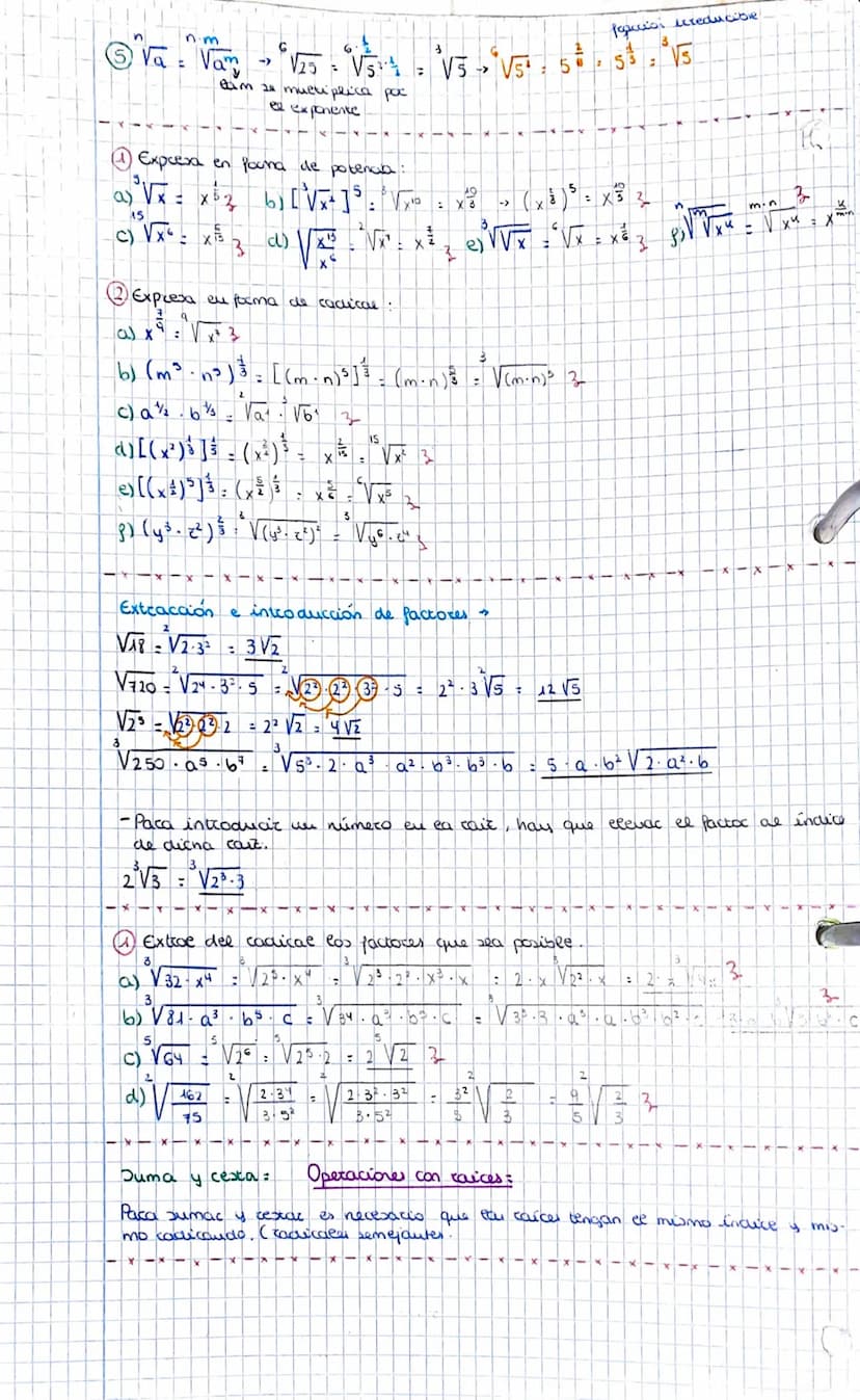 Radicales :
-Recordatorio de potencias:
•Propiedades
@an. am
an
am
3) (a^) m-an-m
3/a
Ⓒa
(a)
7²
(75) ³
4an. b² = (a.b)" -> 6³
Ⓒ(a)*
2
= an-m
