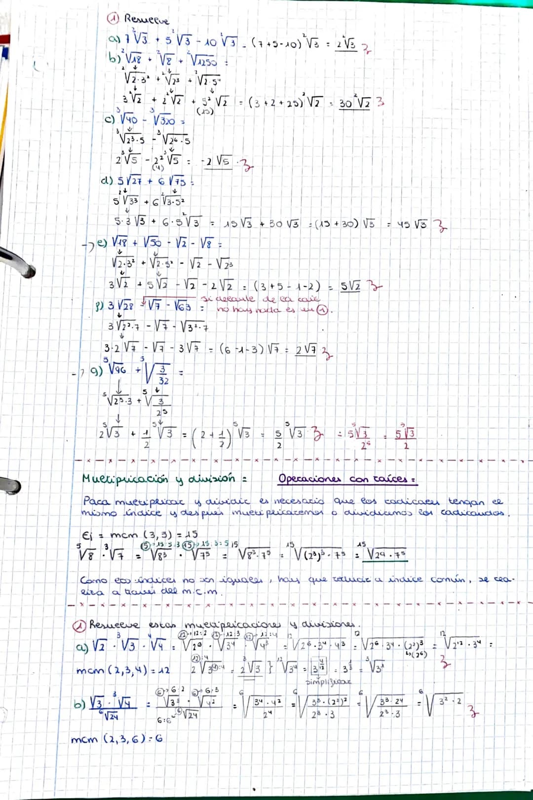 Radicales :
-Recordatorio de potencias:
•Propiedades
@an. am
an
am
3) (a^) m-an-m
3/a
Ⓒa
(a)
7²
(75) ³
4an. b² = (a.b)" -> 6³
Ⓒ(a)*
2
= an-m