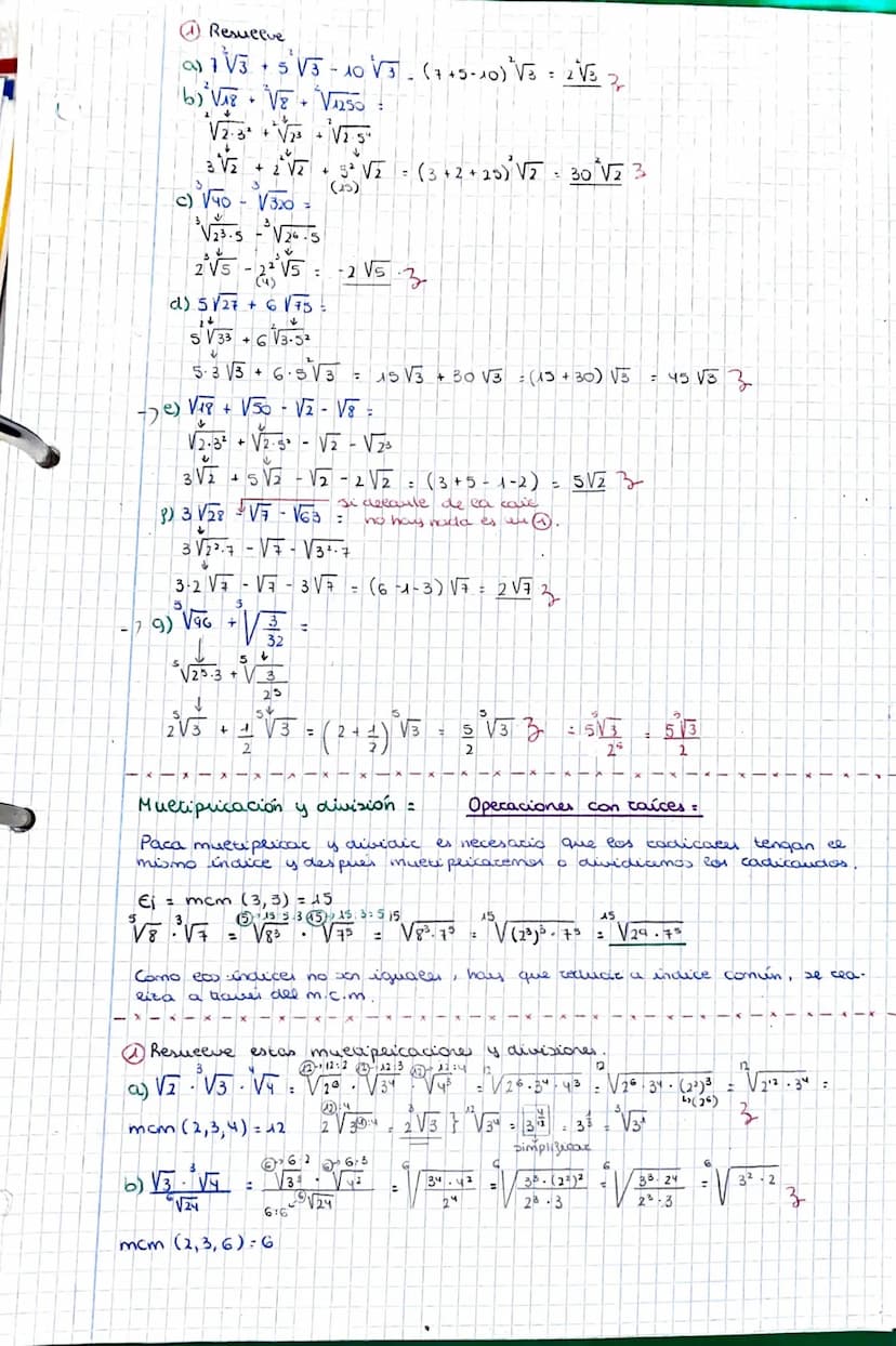 Radicales :
-Recordatorio de potencias:
•Propiedades
@an. am
an
am
3) (a^) m-an-m
3/a
Ⓒa
(a)
7²
(75) ³
4an. b² = (a.b)" -> 6³
Ⓒ(a)*
2
= an-m