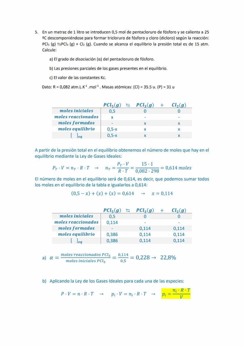 Tipos de Problemas de Equilibrio
Nota: el que nos puedan pedir tantas cosas no implica que necesariamente nos las pidan todas,
nos pedirán p
