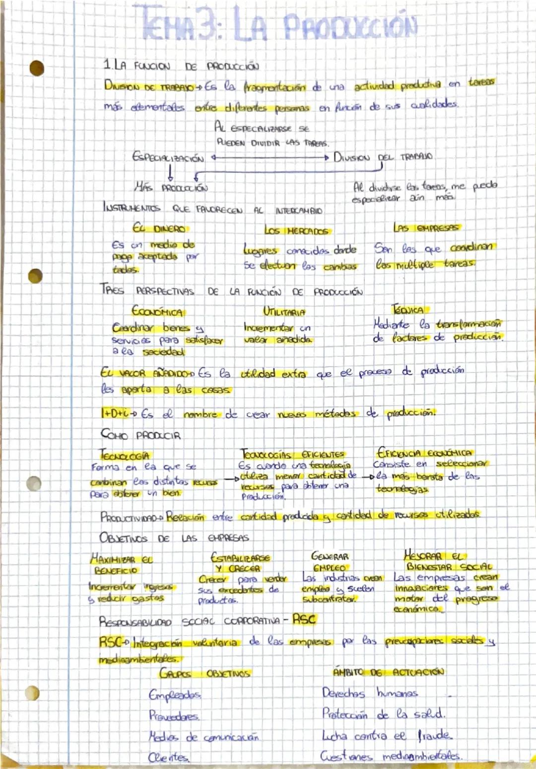 # TEMA 3: LA PRODUCCIÓN

1. LA FUNCIÓN DE PRODUCCIÓN
División de trabajo → Es la fragmentación de una actividad productiva en tareas más ele