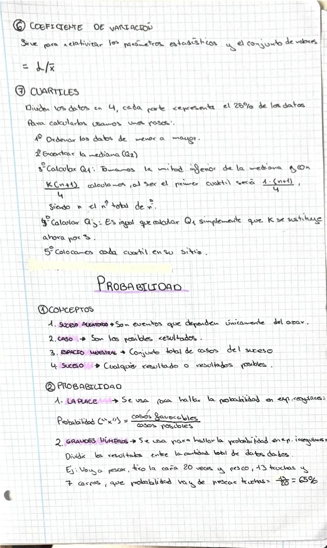 ESTADÍSTICA

① TIPOS VARIABLES

Cuantitativa Se usa para contidades, n, Ej: Preguntas notas medios.
Los respuestas sou numericas: 5,3,9,7.

