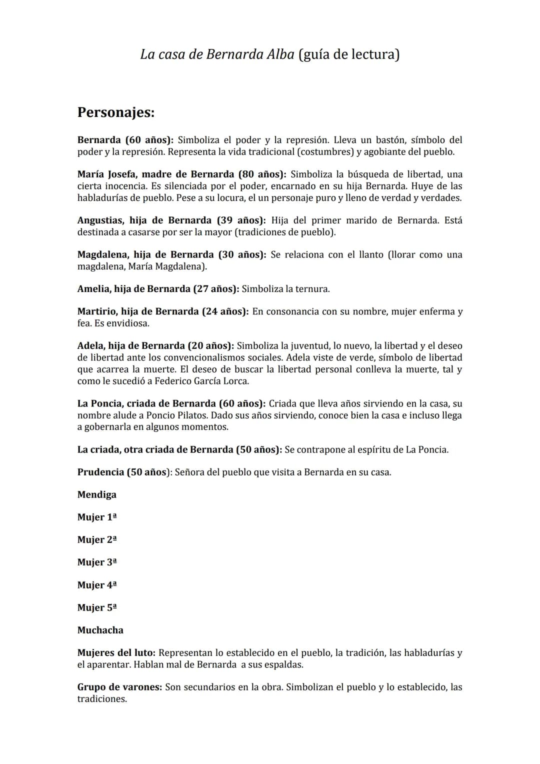 
<p>La casa de Bernarda Alba es una obra teatral que presenta una serie de personajes que simbolizan diferentes aspectos de la sociedad y la