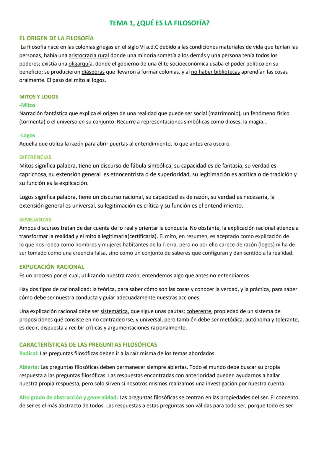 TEMA 1, ¿QUÉ ES LA FILOSOFÍA?
EL ORIGEN DE LA FILOSOFÍA
La filosofía nace en las colonias griegas en el siglo VI a.d.C debido a las condicio
