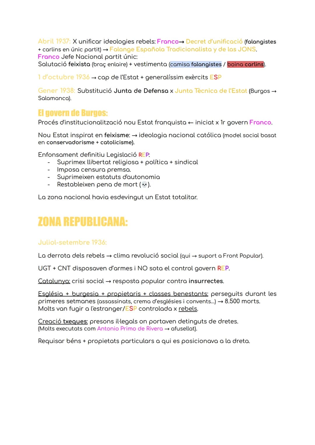 HISTÒRIA T4: La Guerra Civil
CAUSES:
Desequilibris socioeconòmics d'ESP.
Oposició grups socials privilegiats → reformisme Republicà.
Privile