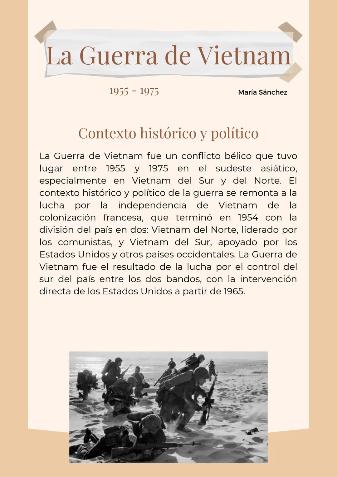 La Guerra de Vietnam
1955 - 1975
María Sánchez
Contexto histórico y político
La Guerra de Vietnam fue un conflicto bélico que tuvo
lugar ent