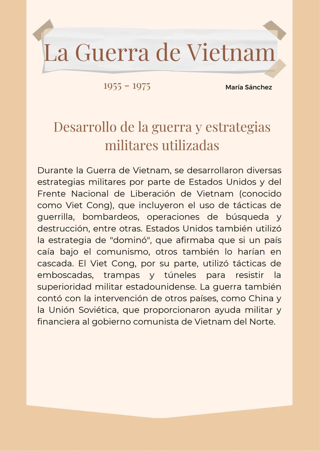 La Guerra de Vietnam
1955 - 1975
María Sánchez
Contexto histórico y político
La Guerra de Vietnam fue un conflicto bélico que tuvo
lugar ent