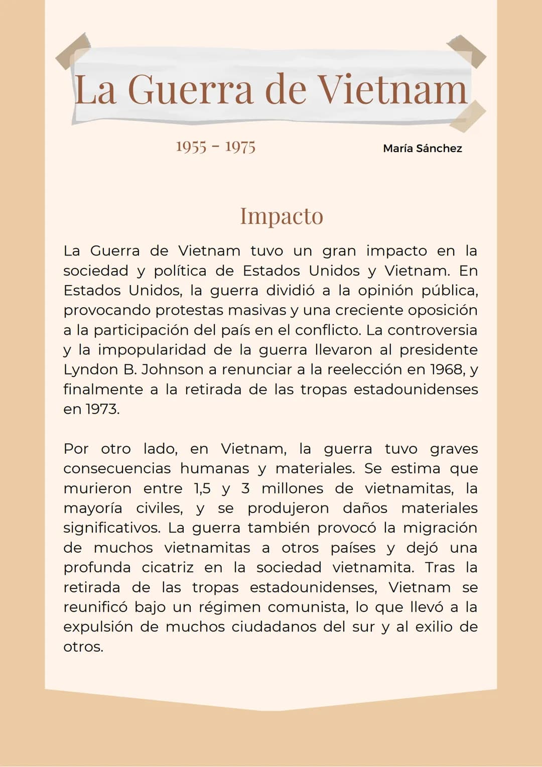 La Guerra de Vietnam
1955 - 1975
María Sánchez
Contexto histórico y político
La Guerra de Vietnam fue un conflicto bélico que tuvo
lugar ent