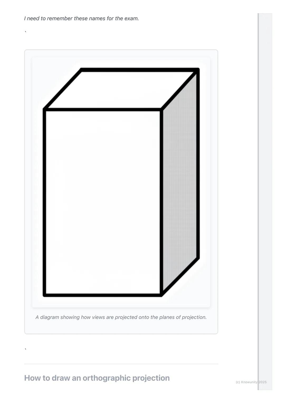# Orthographic Projection

What is orthographic projection?

Orthographic projection is a way to draw a 3D object in 2D. We draw it from
dif