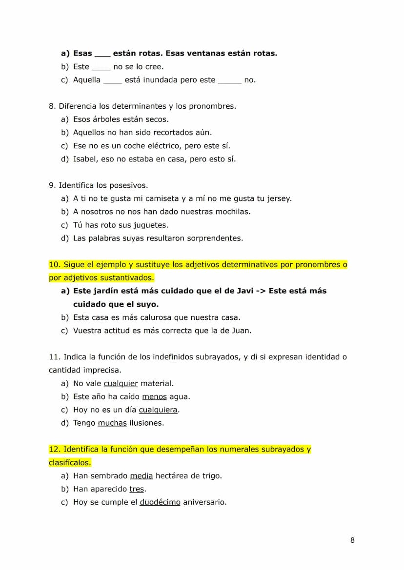 SN: DETERMINANTES Y PRONOMBRES
Los elementos del SN
Recordemos la estructura del sintagma nominal:
Mi camisa verde
MOD. N
La palabra más imp