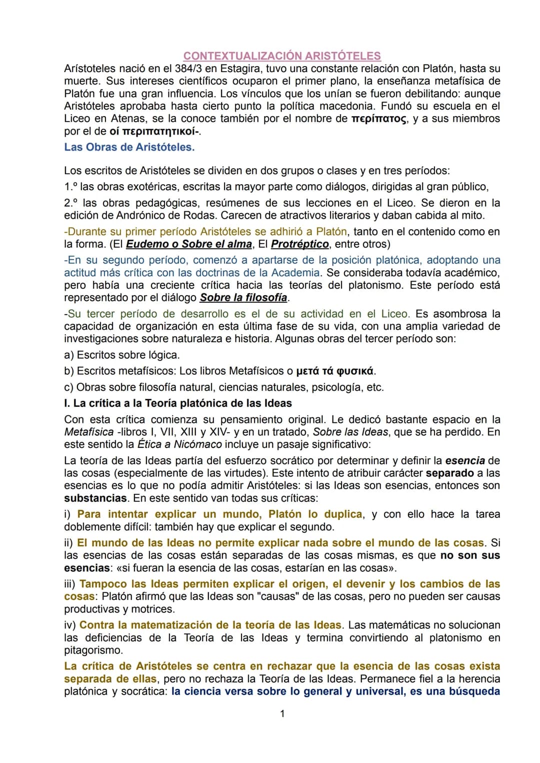 CONTEXTUALIZACIÓN ARISTÓTELES
Aristoteles nació en el 384/3 en Estagira, tuvo una constante relación con Platón, hasta su
muerte. Sus intere