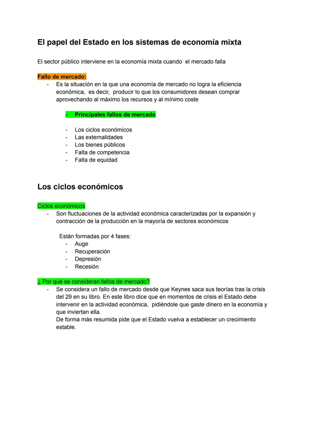El papel del Estado en los sistemas de economía mixta
El sector público interviene en la economía mixta cuando el mercado falla
Fallo de mer