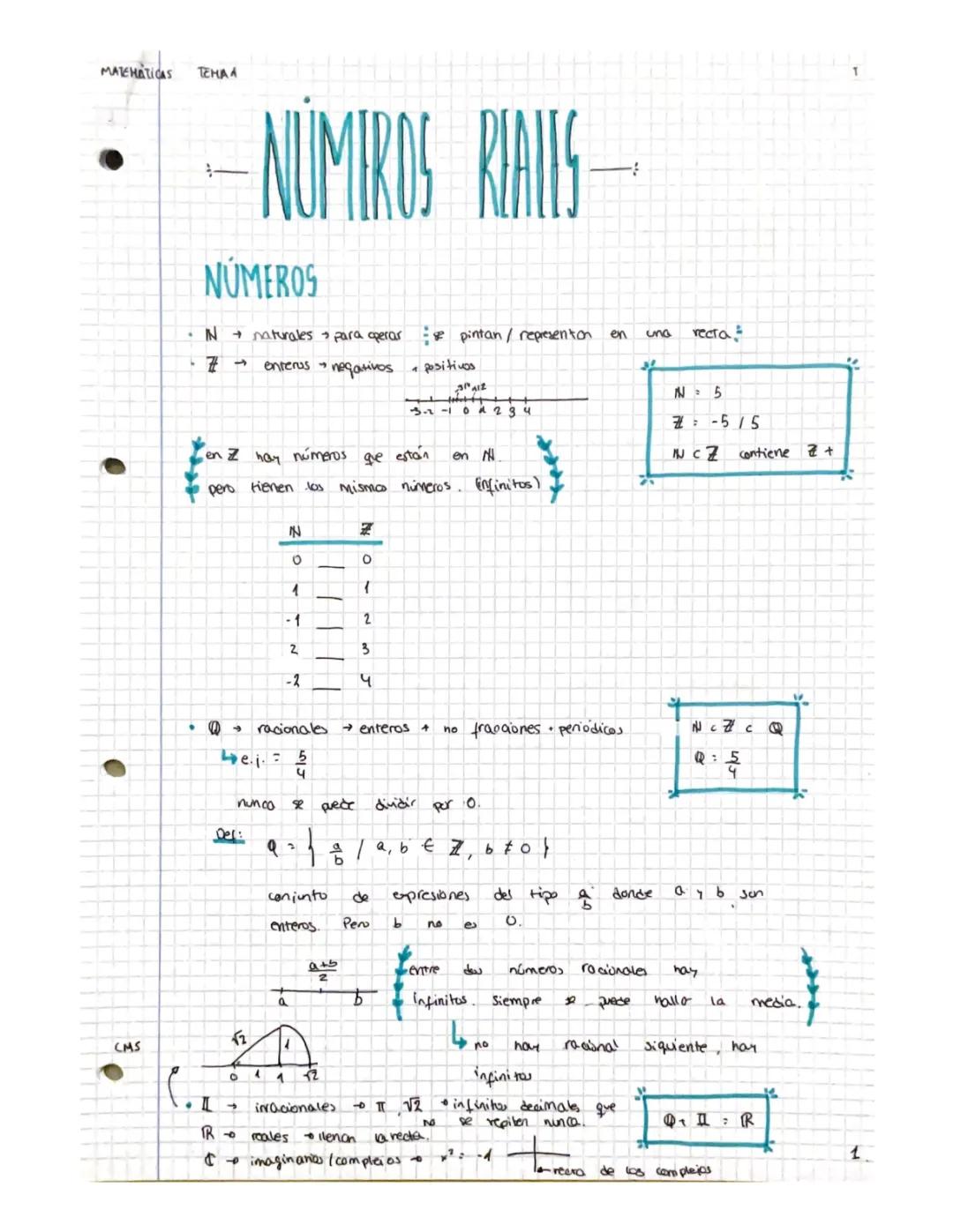 Resumen Numeros Reales 1 bachillerato