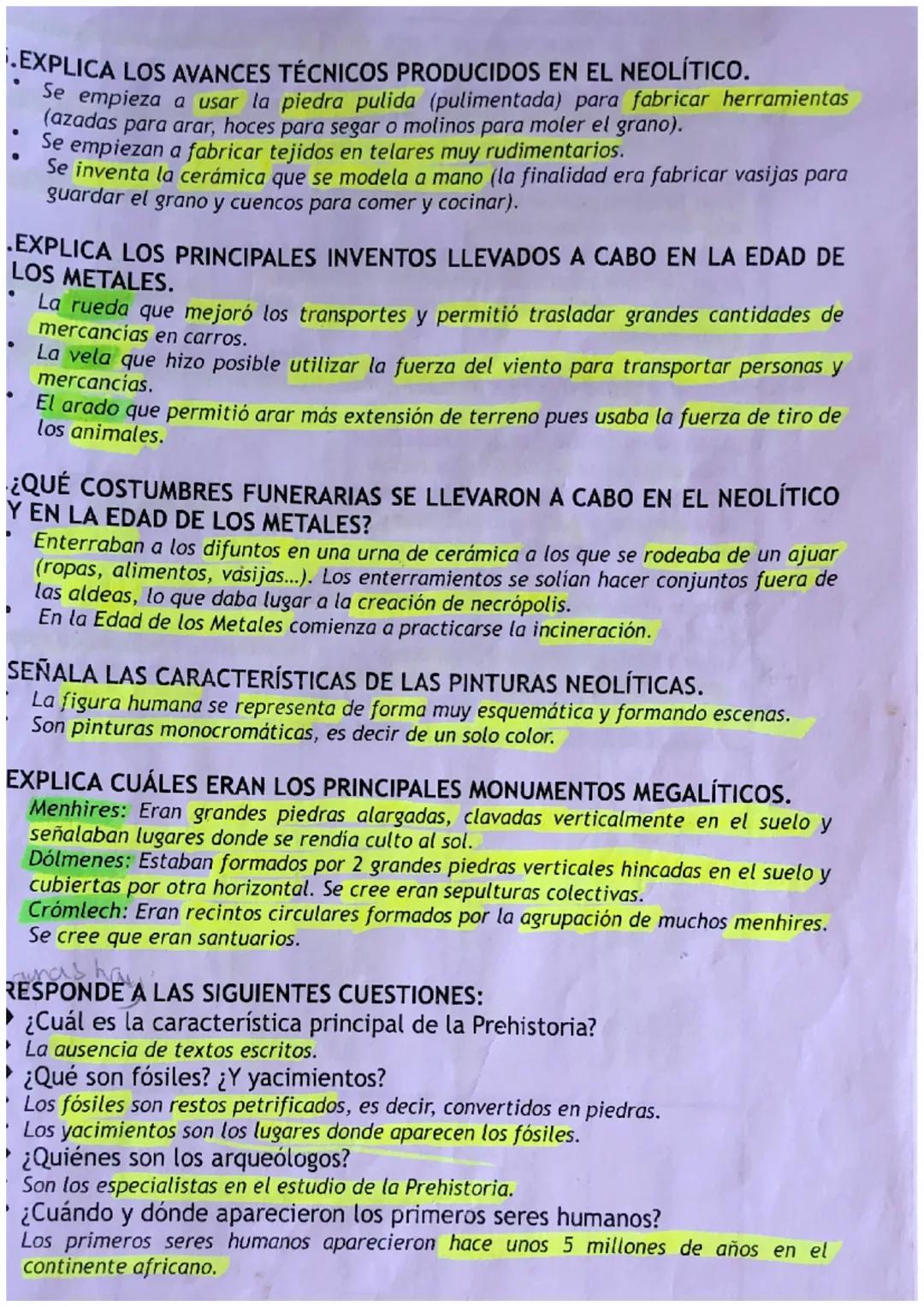 CUESTIONES DEL LIBRO DE TEAT

¿CON QUÉ HECHOS COMIENZA Y FINALIZA LA PREHISTORIA?
omienza con la aparición de nuestros primeros antepasados 