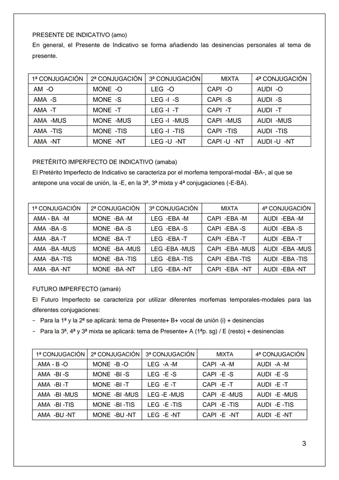 TEMA IV. EL VERBO
El latín es una lengua que posee una importante flexión verbal, como todas las románicas. Así, las
formas verbales estarán