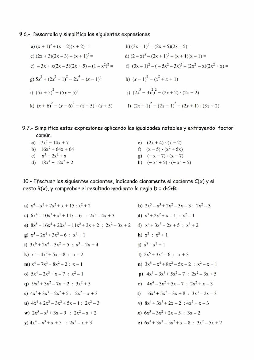 1.- Indica el coeficiente, parte literal y grado de estos monomios.
a) - 3x³y²z4 b) -5b²c³ c) x ¹5y
d) - 2xy
2.- Realiza las siguientes oper