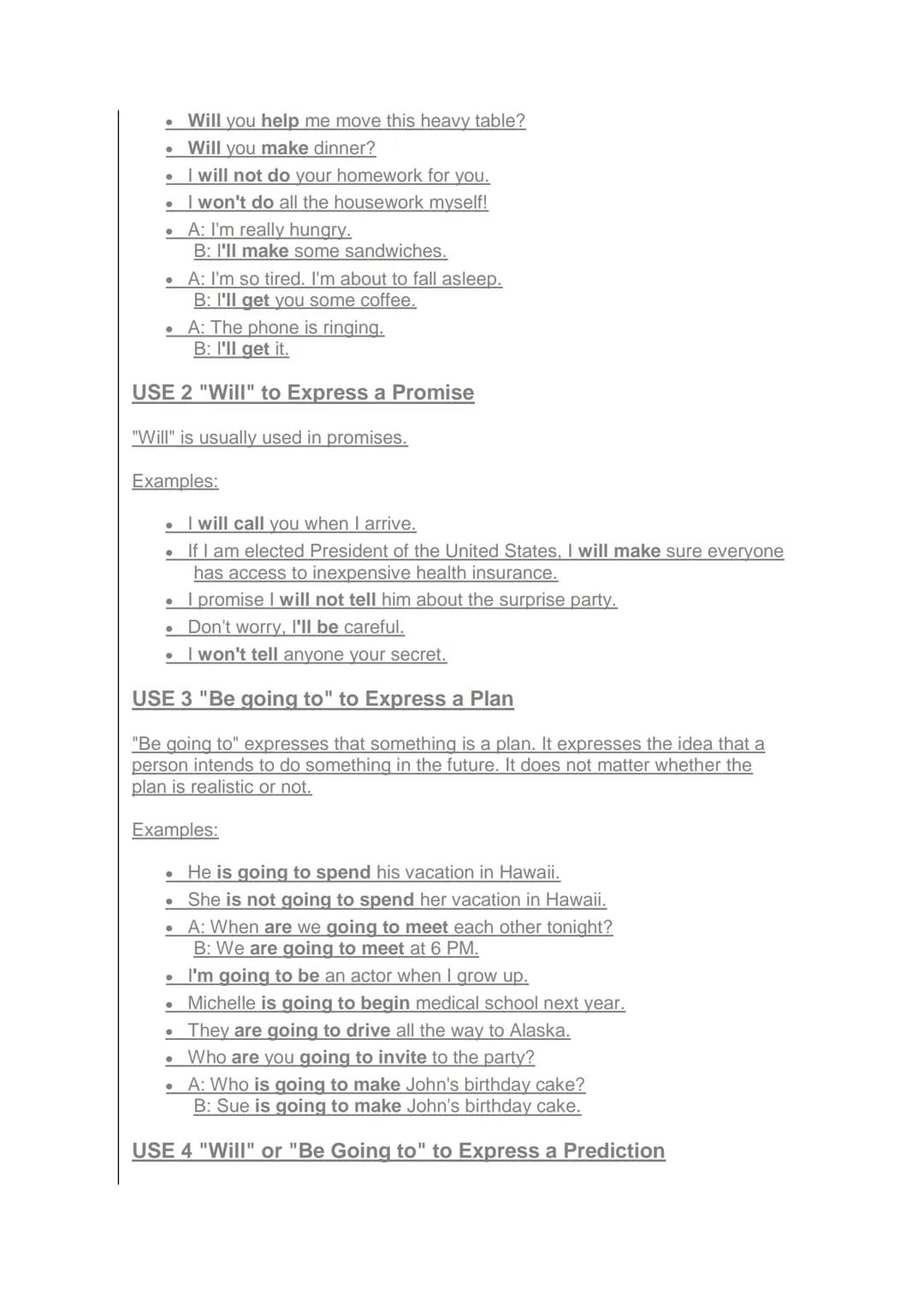 4° E.S.O. UNIT 4.
BE GOING TO vs. FUTURE SIMPLE (WILL)
• Planes futuros
1. To be going to + infinitivo se utiliza para expresar acciones fut