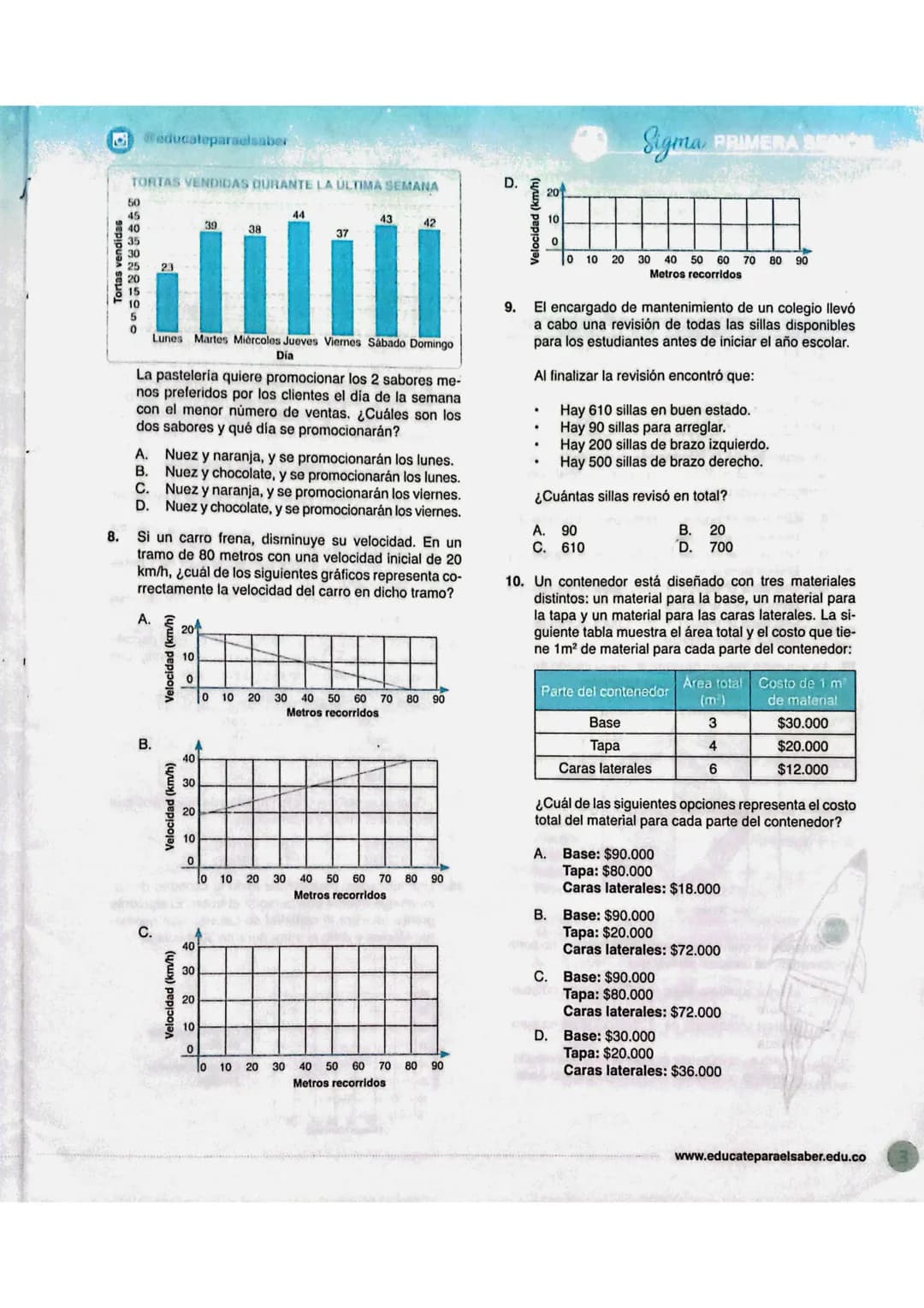 GRADO ONCEΣ
1.
MATEMÁTICAS
Juliana planea comprar un televisor y una aspirado-
ra que tengan la menor probabilidad de presentar
fallas antes