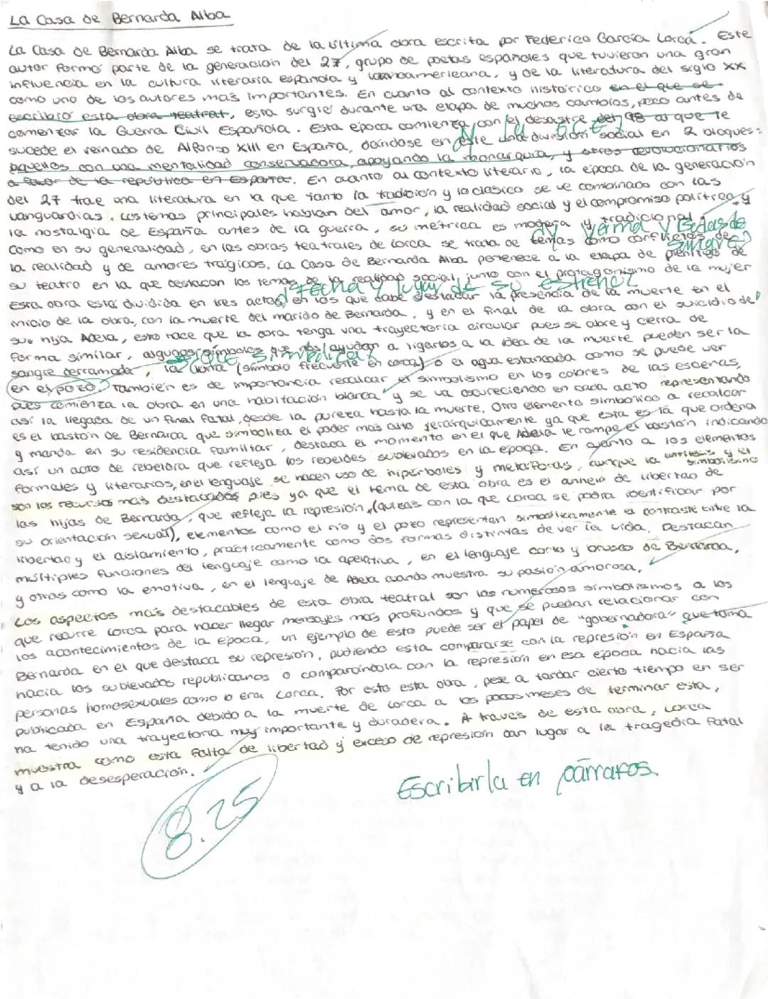 # La Casa de Bernarda Alba

La Casa de Bernarda Alba se trata de la última dora escrita por Federico Garcia Lorca. Este
auter formo parte de