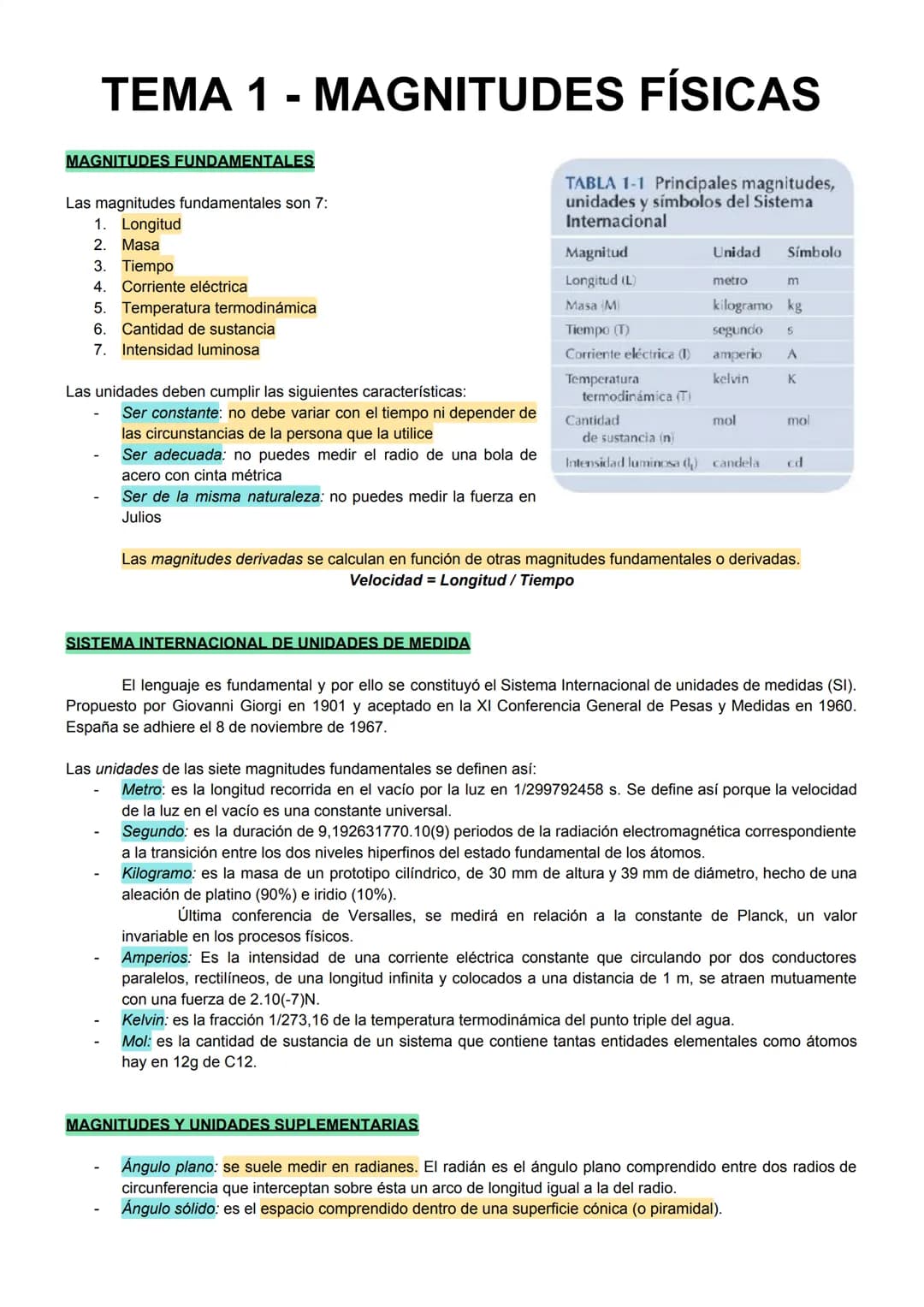 TEMA 1 - MAGNITUDES FÍSICAS
MAGNITUDES FUNDAMENTALES
Las magnitudes fundamentales son 7:
1. Longitud
2. Masa
3. Tiempo
4.
Corriente eléctric