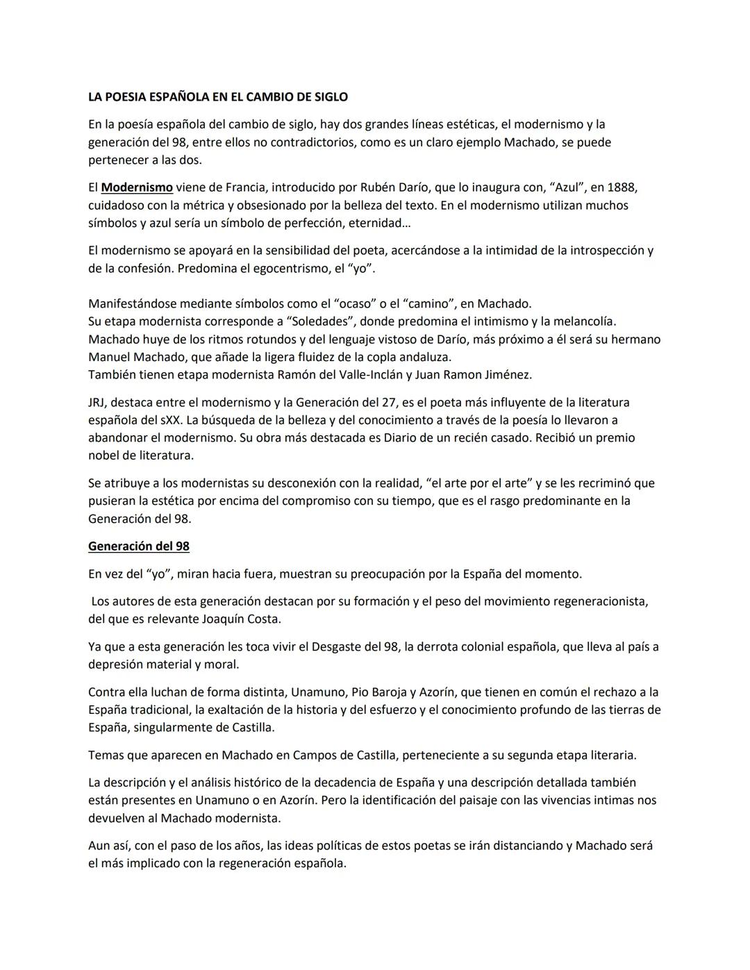 LA POESIA ESPAÑOLA EN EL CAMBIO DE SIGLO
En la poesía española del cambio de siglo, hay dos grandes líneas estéticas, el modernismo y la
gen
