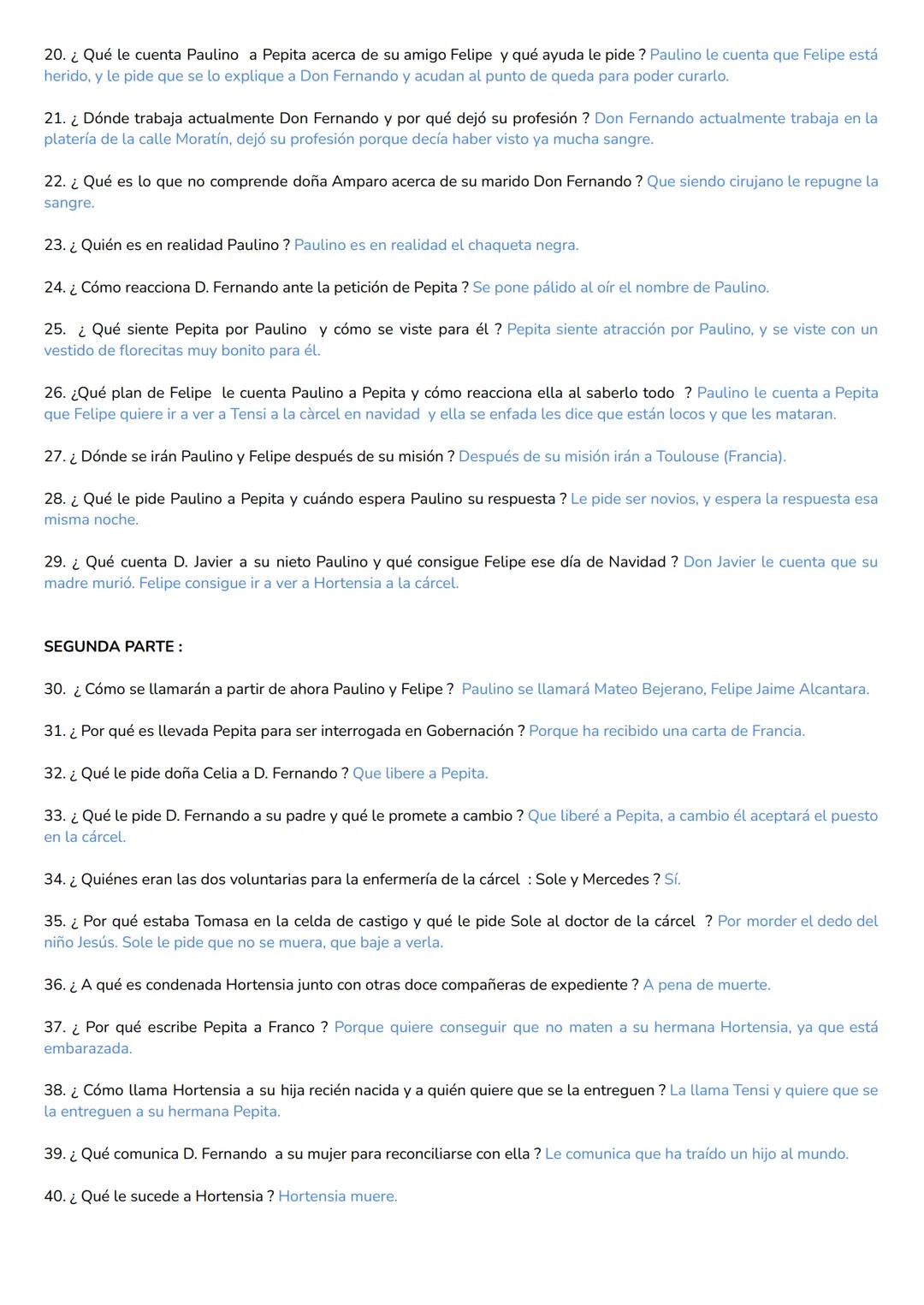 PRIMERA PARTE
PREGUNTAS GUÍA DE La voz dormida de Dulce Chacón
1. ¿Por qué detuvieron a Hortensia ? Porque se disponía a comprar una gallina