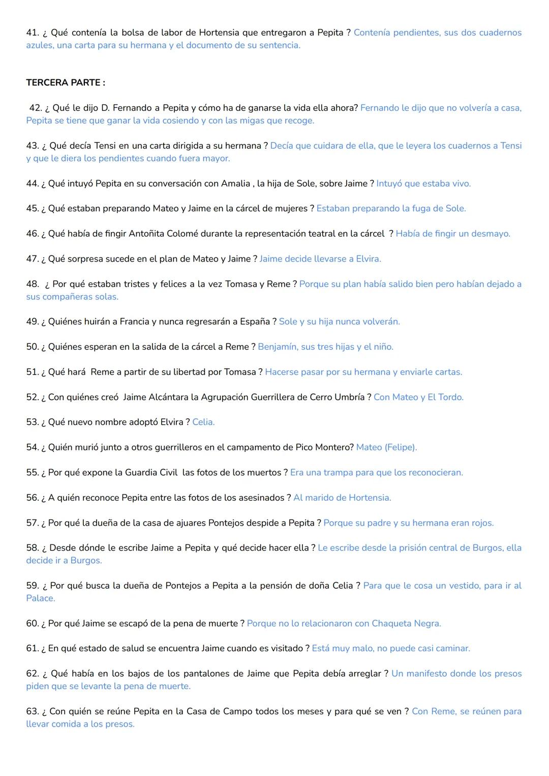 PRIMERA PARTE
PREGUNTAS GUÍA DE La voz dormida de Dulce Chacón
1. ¿Por qué detuvieron a Hortensia ? Porque se disponía a comprar una gallina