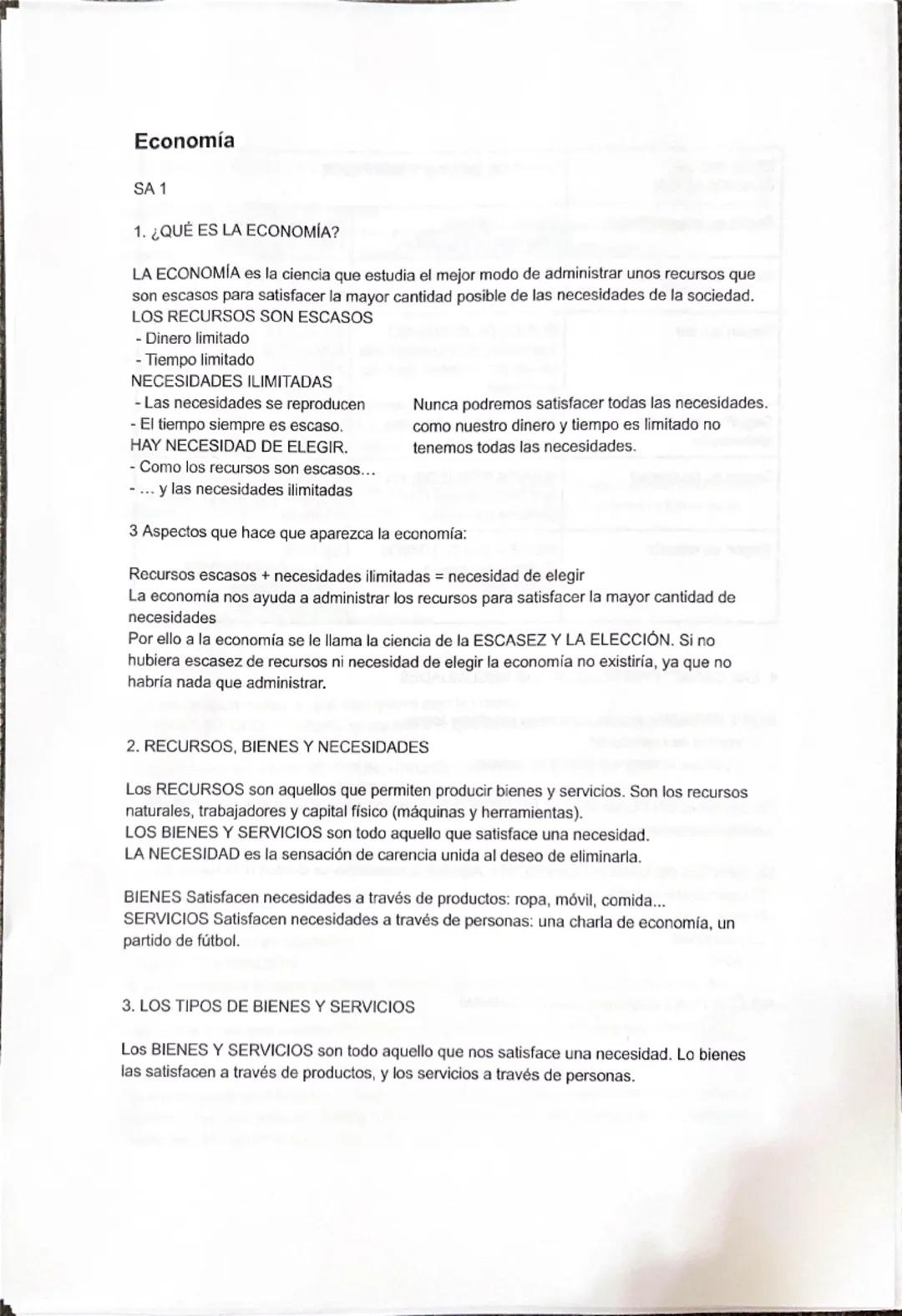 # Economía
SA 1

1. ¿QUÉ ES LA ECONOMÍA?

LA ECONOMÍA es la ciencia que estudia el mejor modo de administrar unos recursos que
son escasos p